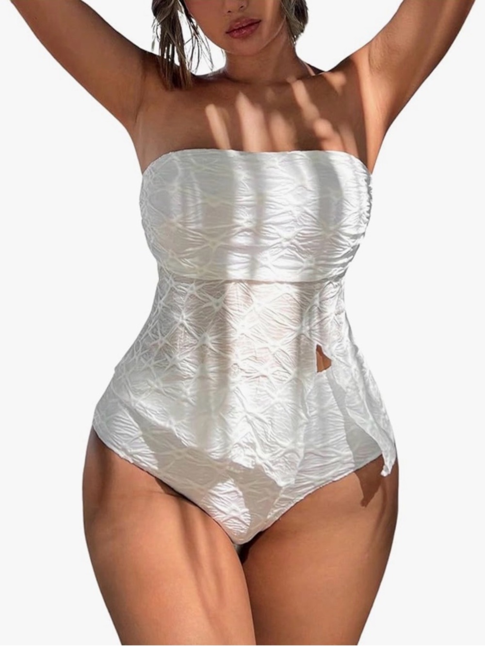 White Strapless Textured bikini set